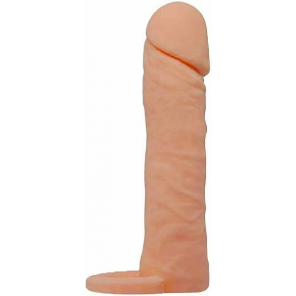 Capa Peniana 16cm x 4cm Extensora Cyberskin com Anel para Escroto