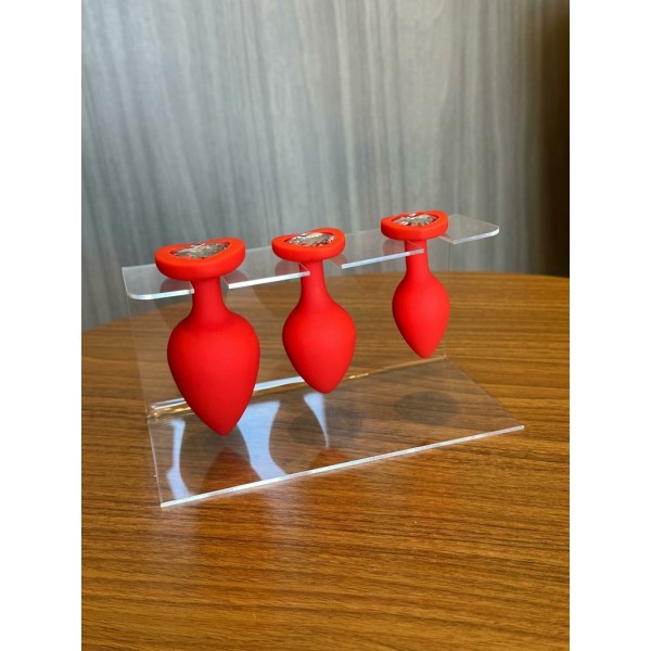 Plug Anal de Coração em Silicone com Pedra Vermelho