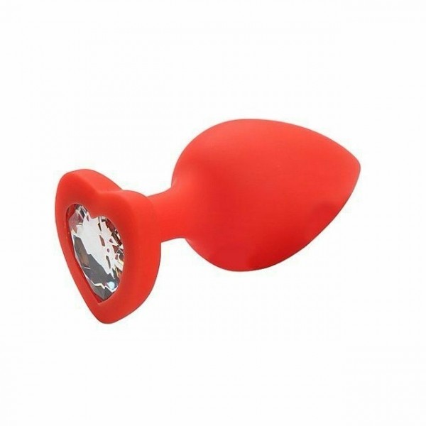 Plug Anal de Coração em Silicone com Pedra Vermelho