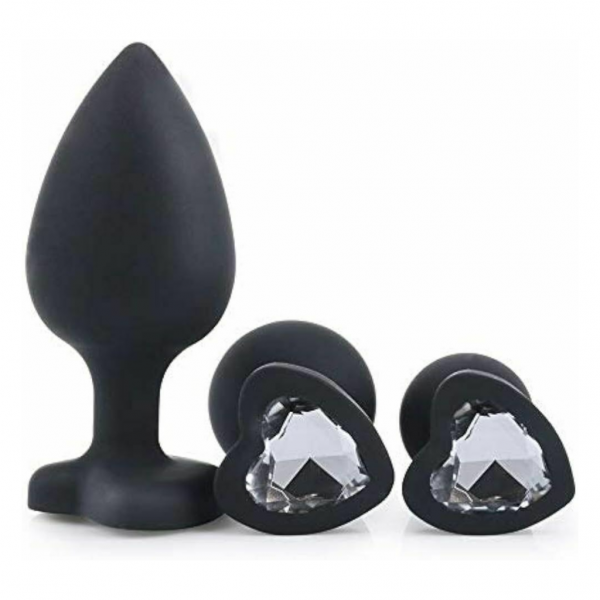 Plug Anal G de Coração em Silicone com Pedra Preto